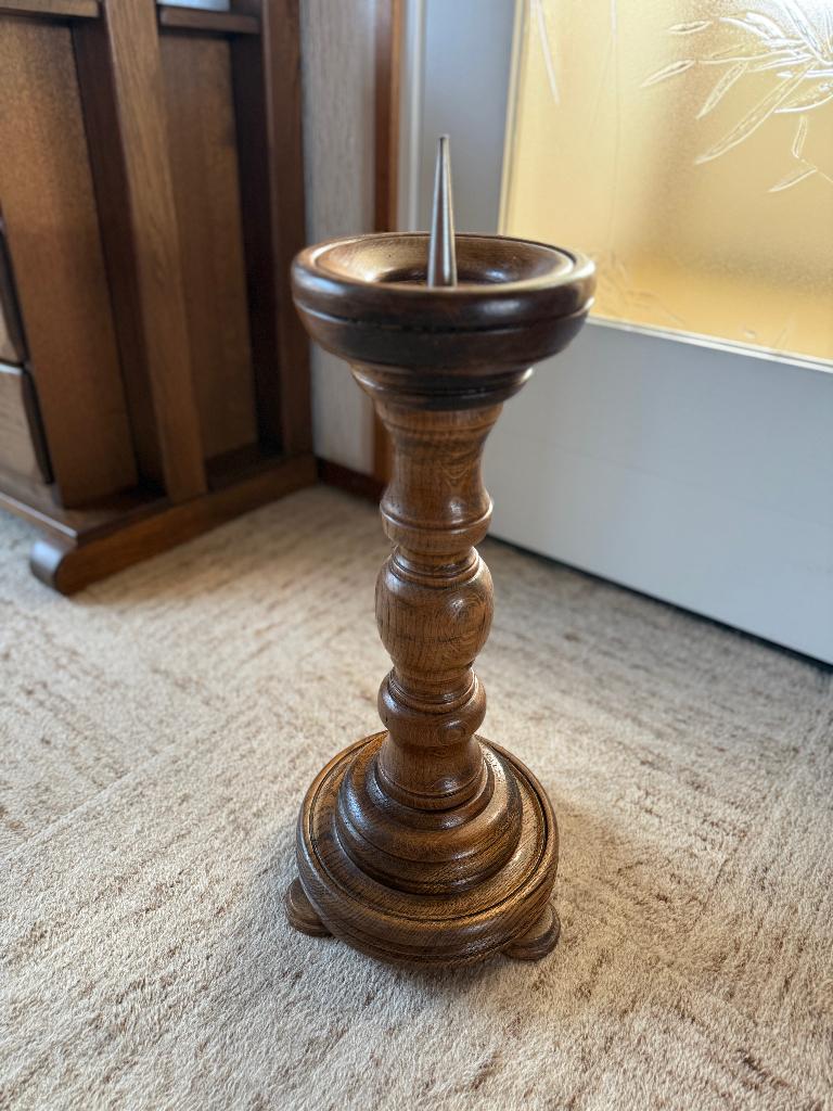 Grote eikenhouten kaarsenhouder, kandelaar 52 cm hoog, Ophalen, Gebruikt, Kandelaar, Hout