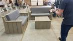2 banken en 2 tafels, Tuin en Terras, Ophalen, Gebruikt, Hout