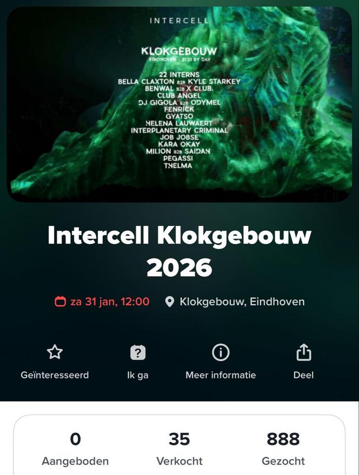 Meerdere tickets Intercell Eindhoven 31 januari, Tickets en Kaartjes, Evenementen en Festivals, Drie personen of meer