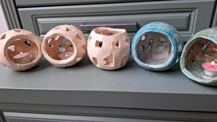 KERAMIEK 5 WAXINELICHTJES, Antiek en Kunst, Antiek | Keramiek en Aardewerk, Ophalen of Verzenden