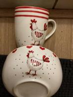 6x mok, 4 x ontbijtgranen kom. Kipmotief, Ophalen of Verzenden, Zo goed als nieuw