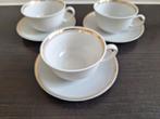 3 porseleinen kop en schotels met gouden randjes, Ophalen of Verzenden