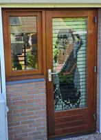 Hardhouten buitendeuren en raam met dubbelglas, Doe-het-zelf en Verbouw, Deuren en Horren, Ophalen, Gebruikt, 80 tot 100 cm, Buitendeur