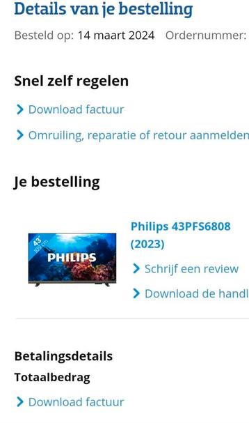 Philips tv 43 inch incl verzekering beschikbaar voor biedingen