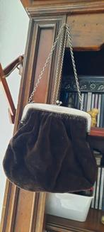 Antiek beugeltasje alpaca beugel ,bruinfluweel tas folklore., Ophalen of Verzenden
