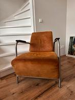 fauteuil design bruin leer rvs frame, Huis en Inrichting, Stoelen, Ophalen of Verzenden, Bruin, Leer, Eén