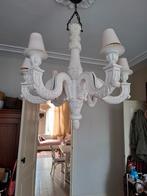 Landelijke robuste witte  houten kroonluchter 6 arms, Huis en Inrichting, Lampen | Kroonluchters, Ophalen, Gebruikt, Hout, Landelijk