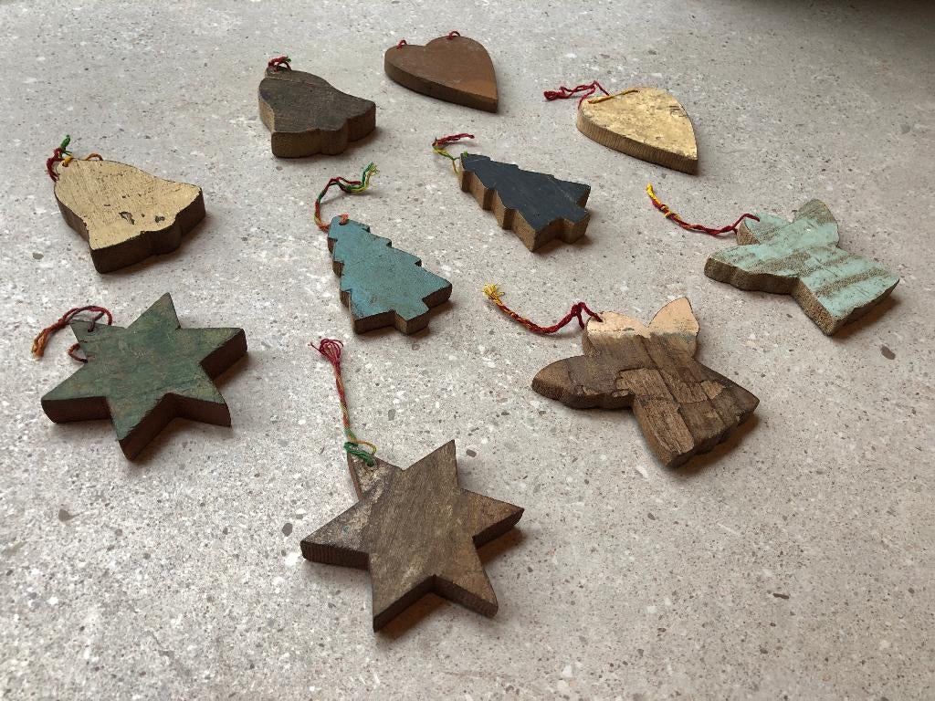 Gerecycled houten kersthangers (10 stuks), Diversen, Verzenden, Zo goed als nieuw