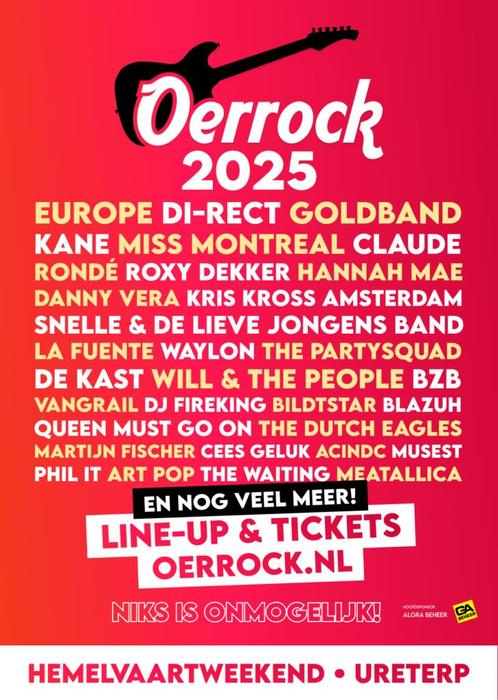 Passe partout Oerrock 2025, Tickets en Kaartjes, Evenementen en Festivals, Eén persoon, Meerdaags
