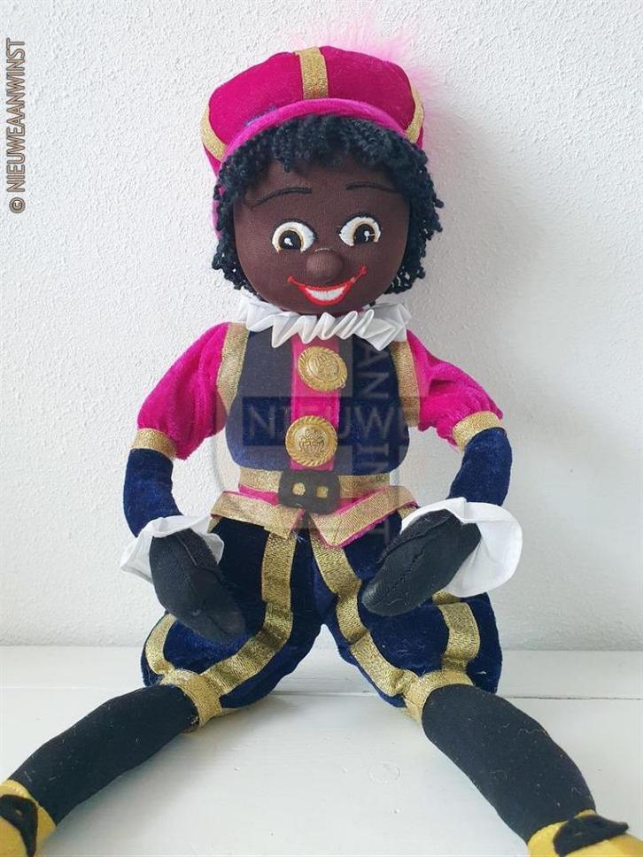 Authentieke Etos etalage zwarte Piet pop - 45cm, roze/blauw, Diversen, Sinterklaas, Nieuw, Verzenden