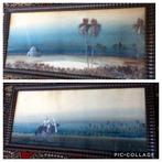 2 Schilderijen Woestijn - Arabieren - Palmen 25 bij 51,5 cm, Ophalen of Verzenden