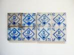 2 Tegeltableaus Vier tegel Delftsblauw tulp in kwadraat, Antiek en Kunst, Antiek | Wandborden en Tegels, Ophalen of Verzenden