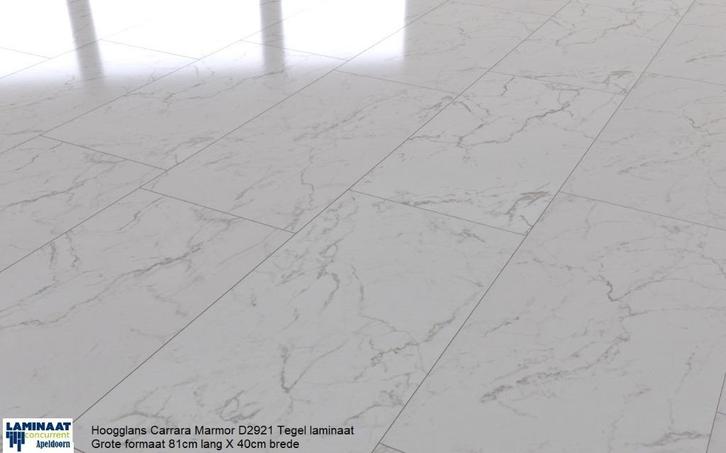 Hoogglans Tegel laminaat Carrara Marmer D 2921 80cm X 40cm, Huis en Inrichting, Stoffering | Vloerbedekking, Nieuw, Laminaat, Wit