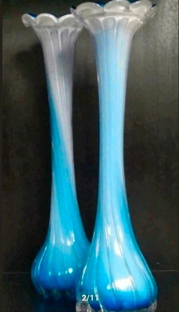 Set van 2 Lusaka vazen - bloemvorm - kobaltblauw /wit - 40cm beschikbaar voor biedingen