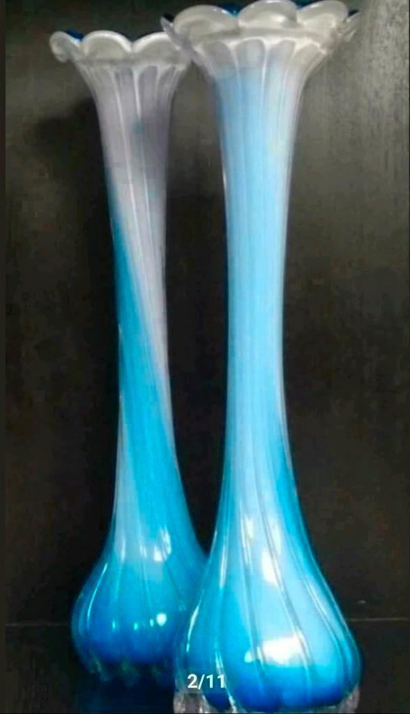 Set van 2 Lusaka vazen - bloemvorm - kobaltblauw /wit - 40cm, Huis en Inrichting, Woonaccessoires | Vazen, Zo goed als nieuw, Blauw