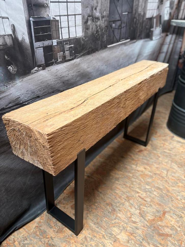 Side table oud eiken balk dressoir bijzettafel, Huis en Inrichting, Tafels | Sidetables, Nieuw, 25 tot 50 cm, 100 tot 150 cm, Rechthoekig