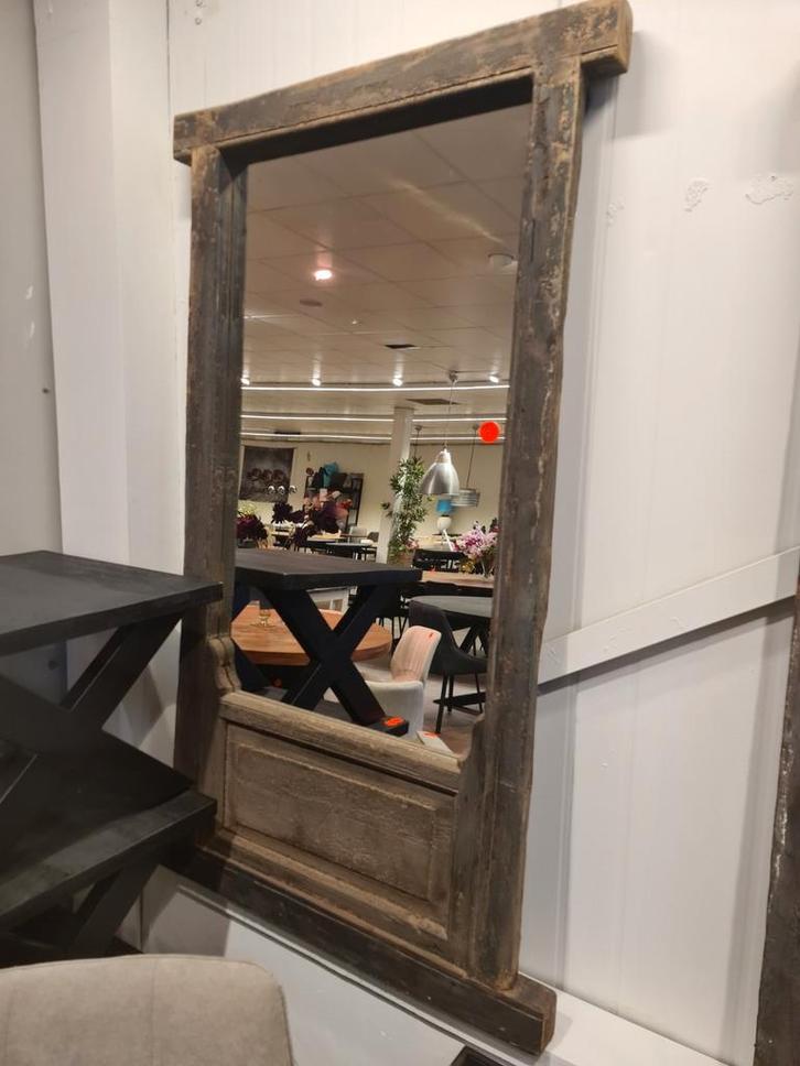 Landelijke teakhouten spiegel 161x94cm €150, Huis en Inrichting, Woonaccessoires | Spiegels, Nieuw, 75 tot 100 cm, 150 tot 200 cm
