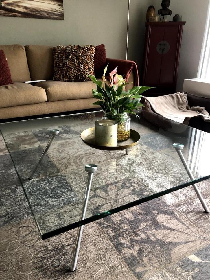 Glazen design tafels van Beek Maupertoos, Huis en Inrichting, Tafels | Salontafels, Gebruikt, Minder dan 50 cm, 50 tot 100 cm