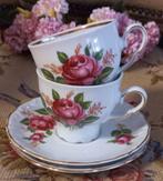 Set van 2 brocante kopjes met schotel, roze roos, Bavaria, Antiek en Kunst, Ophalen of Verzenden
