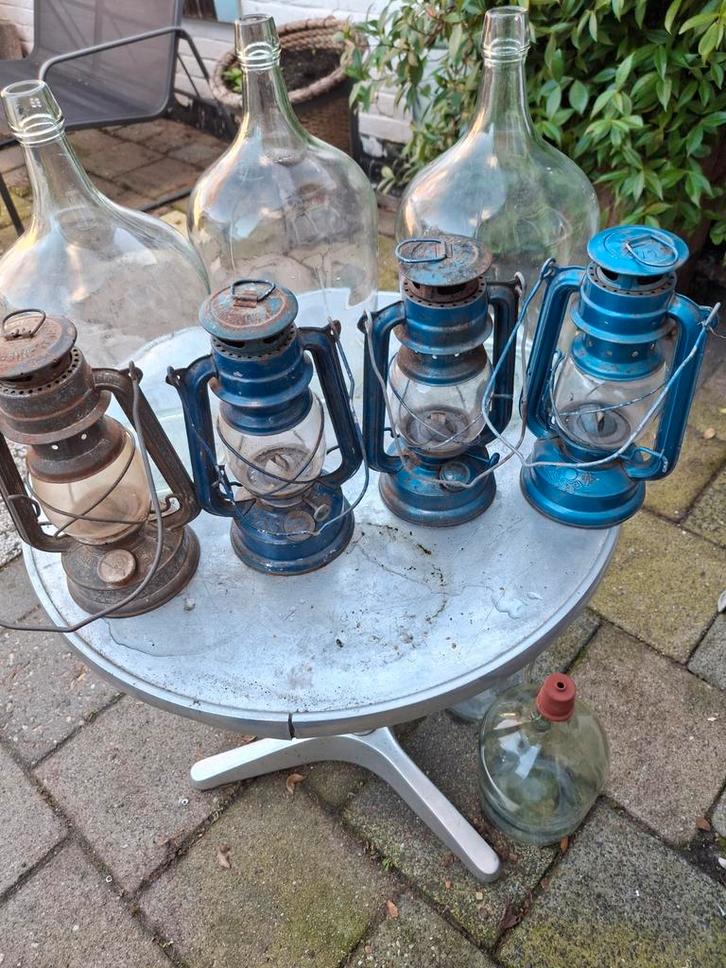 Oude stormlampen met pit, Antiek en Kunst, Antiek | Lampen, Ophalen of Verzenden