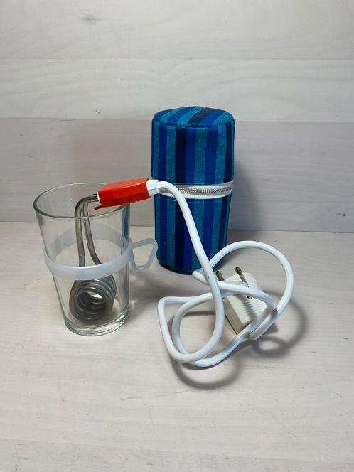 Dompelaar met glas en oortje in hip blauw gestreept tasje, Caravans en Kamperen, Kampeeraccessoires, Ophalen of Verzenden