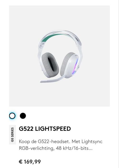 G522 LIGHTSPEED [Nieuw], Computers en Software, Headsets, Nieuw, Over-ear, Draadloos, Gaming headset, Inklapbare microfoon, Mute-functie
