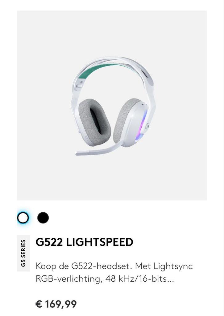 G522 LIGHTSPEED [Nieuw], Computers en Software, Headsets, Nieuw, Over-ear, Draadloos, Gaming headset, Inklapbare microfoon, Mute-functie