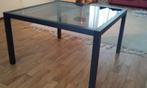 SALONTAFEL, zwart metaal met glas, 77x77x46 cm., Huis en Inrichting, Tafels | Salontafels, Ophalen, 100 tot 150 cm, Vierkant, 50 tot 100 cm