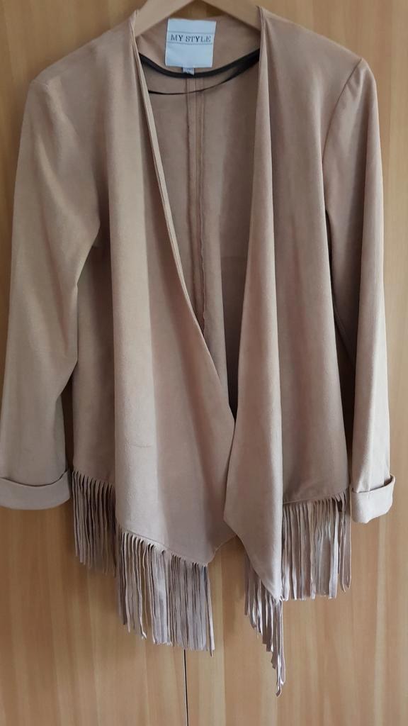 Taupe suède colbert jasje My Style!!, Kleding | Dames, Jasjes, Kostuums en Pakken, Zo goed als nieuw, Jasje, Maat 38/40 (M), Bruin