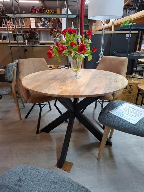 Nieuwe Ronde tafel 100 cm. doorsnede, met zwart metalen poot, Huis en Inrichting, Tafels | Eettafels, Nieuw, 50 tot 100 cm, 50 tot 100 cm