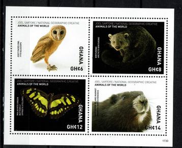 ghana 2017 pf blok wildlife zoogdieren vogels vlinders uilen beschikbaar voor biedingen