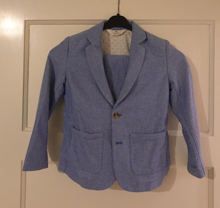 Blauw katoenen kostuum maat 128 van H&M, Kinderen en Baby's, Kinderkleding | Maat 128, Gebruikt, Jongen, Setje, Ophalen of Verzenden