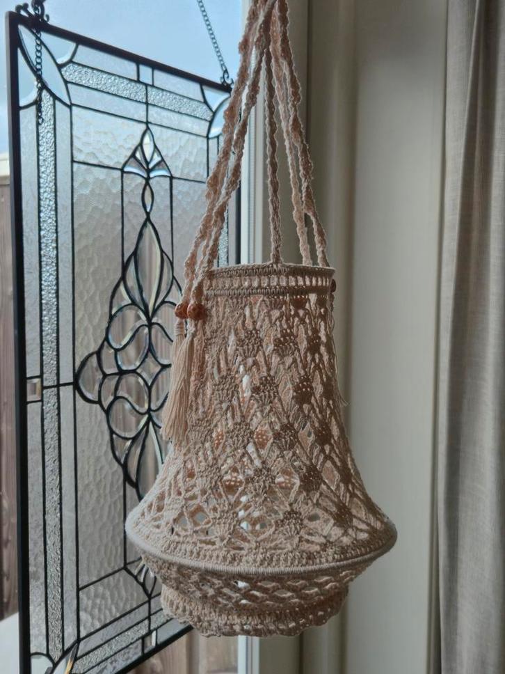 Ecru Gehaakte Kroonluchter - 25cm, Huis en Inrichting, Lampen | Hanglampen, Ophalen of Verzenden