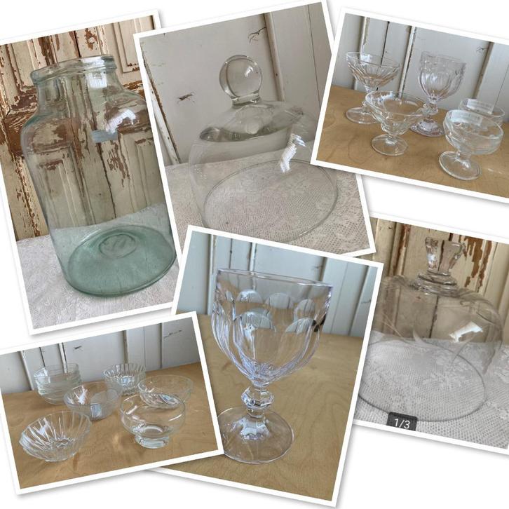 Vintage / glazen pot - vaas / stolp / schaaltjes / bokalen, Antiek en Kunst, Curiosa en Brocante, Ophalen of Verzenden