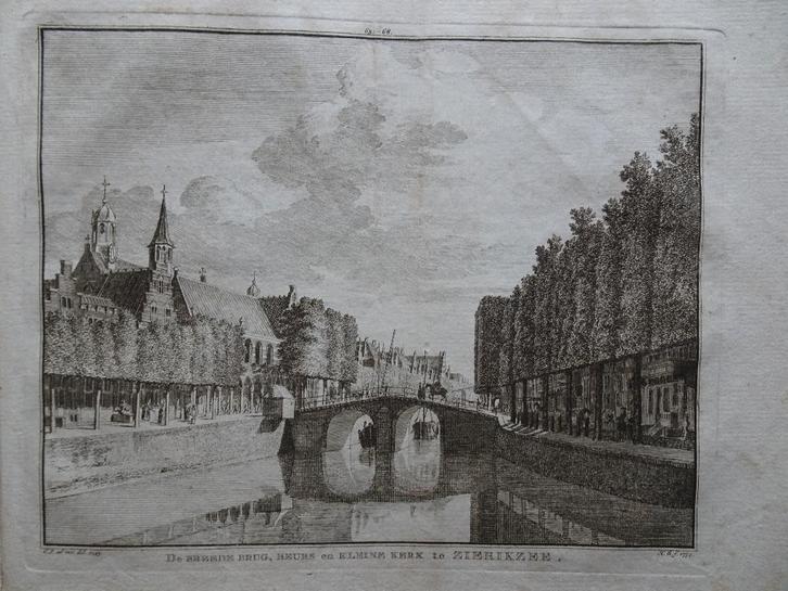 gravure Brede brug, kleine kerk Zierikzee, Spilman 1754, Antiek en Kunst, Kunst | Etsen en Gravures, Verzenden
