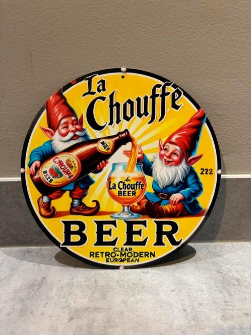 Mancave Bar Café Wanddecoratie metalen bordje La Chouffe, Verzamelen, Merken en Reclamevoorwerpen, Zo goed als nieuw, Reclamebord