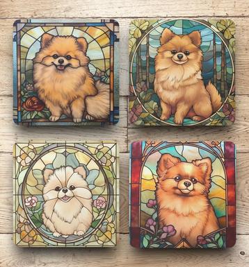 Pomeranian Glas in Lood onderzetters met houder beschikbaar voor biedingen