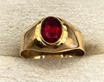 Antieke (ca. 1940) 18 K ring met synthethissche robijn, Sieraden, Tassen en Uiterlijk, Antieke sieraden, Verzenden, Goud, Ring