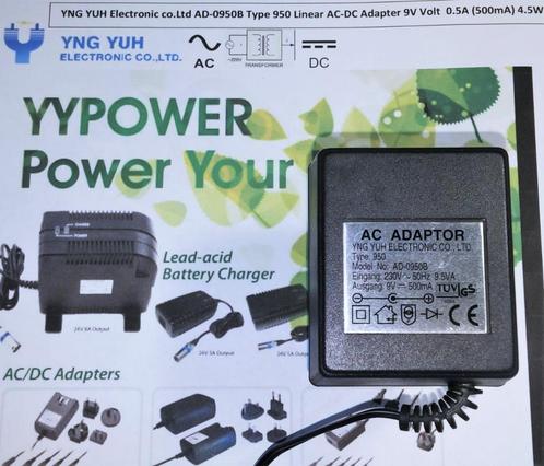 YYPower YNG YUH AD-0950B 9V 0.5A 4.5W AC DC Adapter Oplader, Computers en Software, Pc- en Netwerkkabels, Zo goed als nieuw, Ophalen of Verzenden