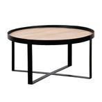 Beschadigd - Salontafel Anna - Zwart - Naturel - Mangohout, 50 tot 100 cm, Rond, Zo goed als nieuw, Metaal