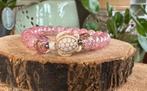 Kralen armband crystal- glas met schildpad detail, Nieuw, Leer, Ophalen of Verzenden, Roze