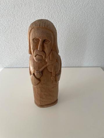 Houten Beeld - Man met Viool - Handgesneden Kunstwerk beschikbaar voor biedingen