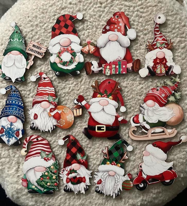 Kerstkabouters gnoom Tomte kerstboomhangers hout set 12 stuk, Diversen, Kerst, Nieuw, Ophalen of Verzenden