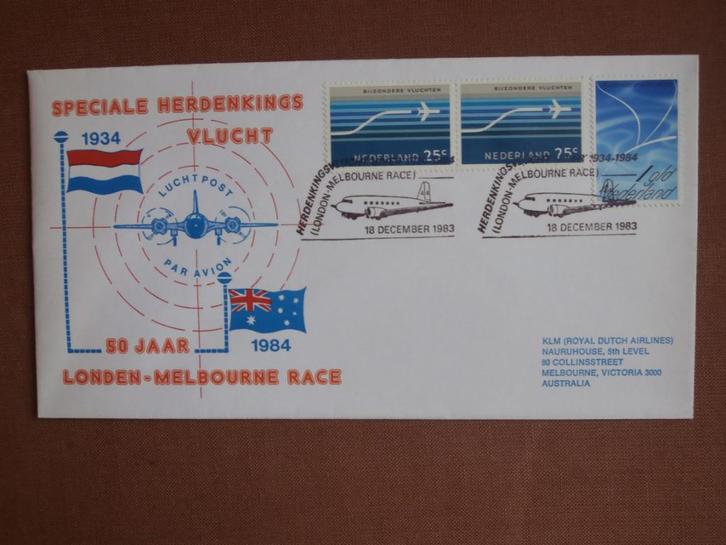 NL 1983; Env. HERDENKINGSVLUCHT LONDON-MELBOURNE, Postzegels en Munten, Brieven en Enveloppen | Nederland, Envelop, Verzenden