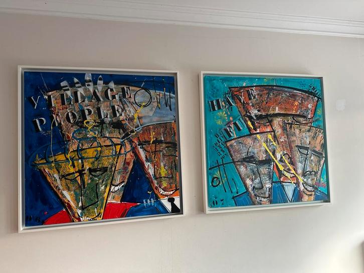 2 Schilderijen van Otti in mooie baklijsten, Antiek en Kunst, Kunst | Schilderijen | Abstract, Ophalen