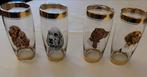 Set van 4 vintage glazen met honden afbeelding, Ophalen of Verzenden, Zo goed als nieuw, Waterglas