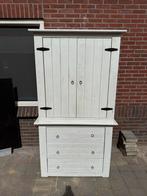 Whitewash Grenen Kledingkast, Huis en Inrichting, Ophalen, Gebruikt, 100 tot 150 cm, Met lade(s)