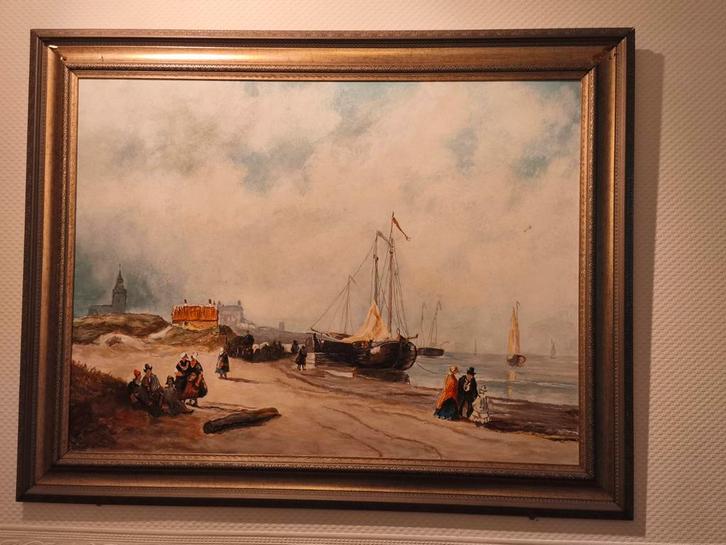 Schilderij Scheveningen, 94x74 cm, Nieuwe Lijst Nodig, Antiek en Kunst, Kunst | Schilderijen | Klassiek, Ophalen of Verzenden