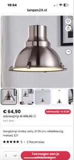 Industriële Hanglamp - Metaal - Nikkelkleurig, Huis en Inrichting, Lampen | Hanglampen, Ophalen of Verzenden, Zo goed als nieuw