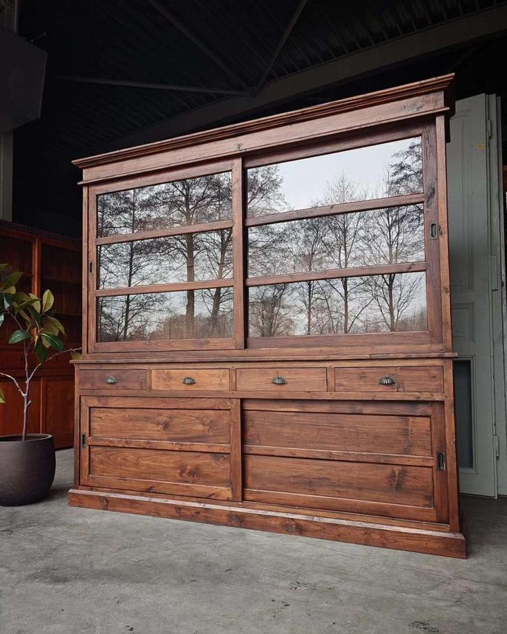 Antieke teakhouten winkelkast | Buffetkast teak #2632, Antiek en Kunst, Antiek | Meubels | Kasten, Ophalen of Verzenden